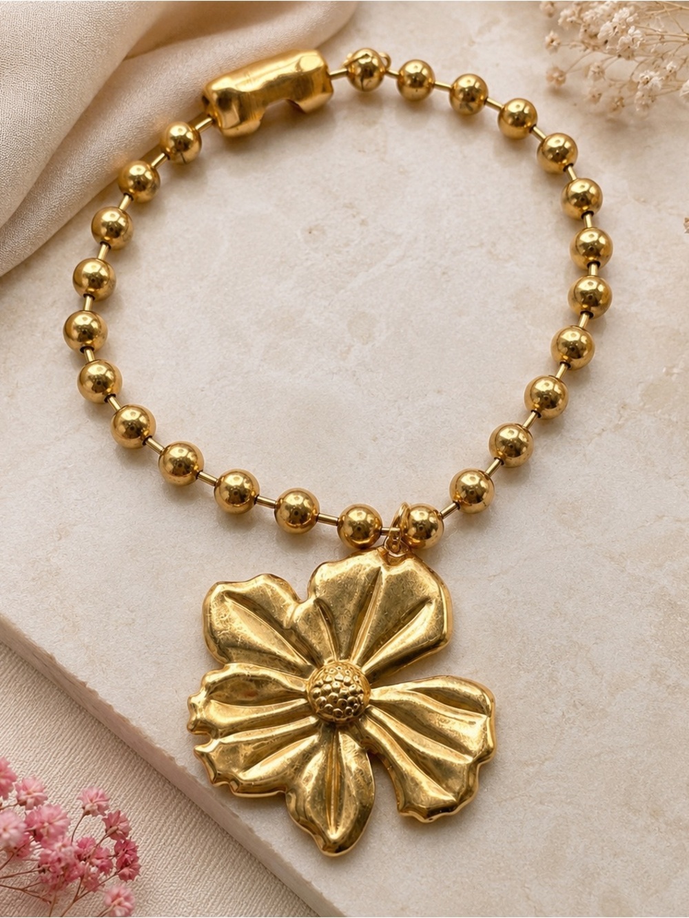 Handmade Gold Floral Charm Bracelet steel 316L